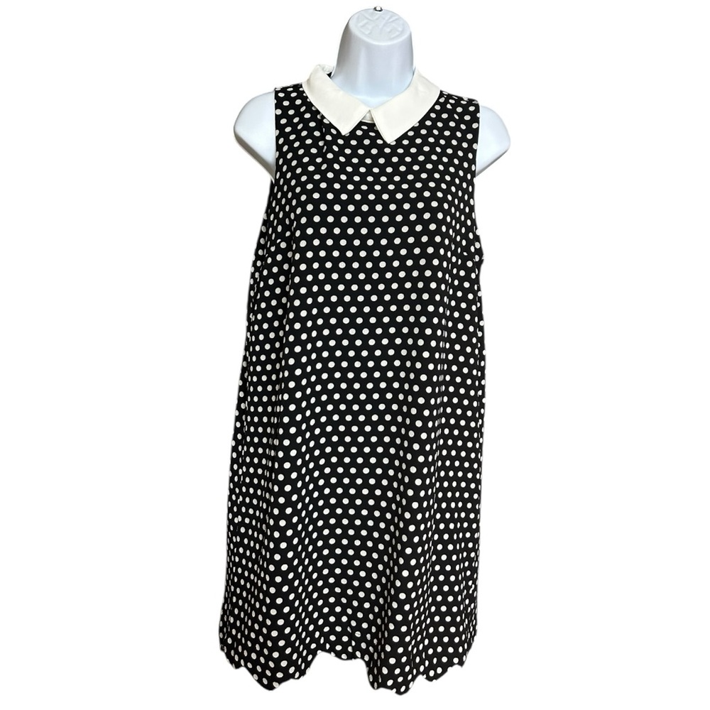 Monteau Black White polka Dot Wednesday Addams Collar Shift Dress Size M